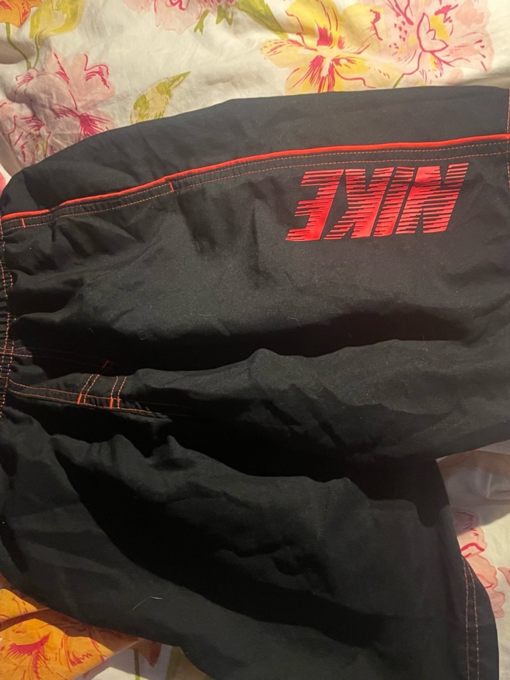 Nike Black and Red Elastic Waist Athletic Shorts